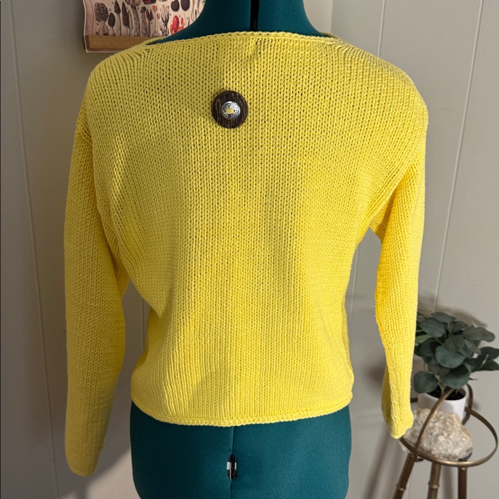 Pure Handknit Size S Yellow Women's Cardigan with Unique Buttons - Picture 5 of 5